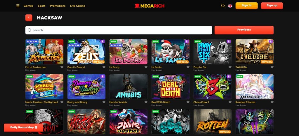 hacksaw gaming казина megarich